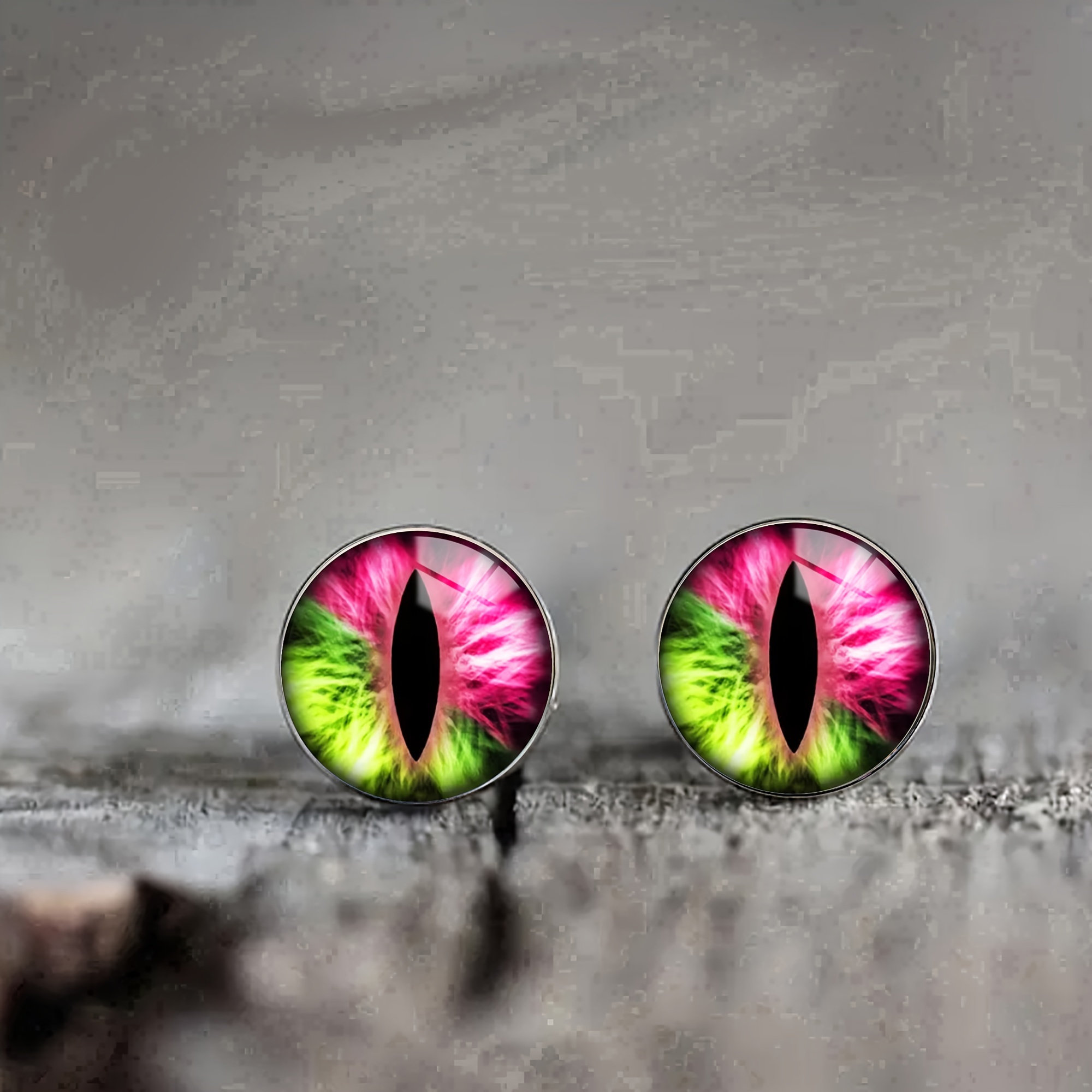 

Elegant Dragon Eye Glass Mosaic Stainless Steel Stud Earrings For Men And Women, Synthetic April Birthstone, Animal Theme, No Plating, Daily & Vacation Wear, All Seasons - 1 Pair