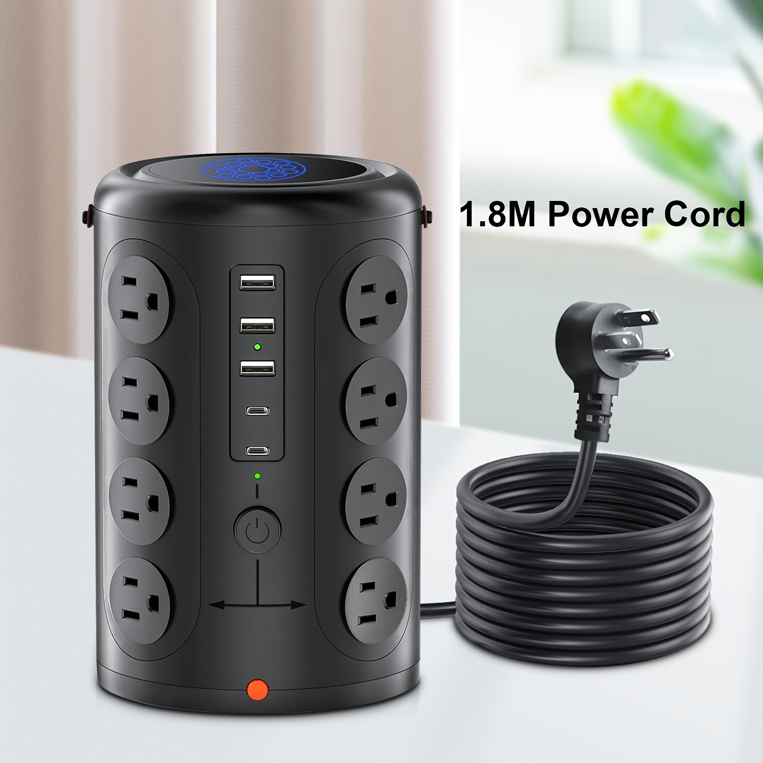 

Outlet, 16 Ac Outlets, 10a Protection And 3 Usb And 2 C, 1.8 M Extension Cables, Protector, Lightning Protection Tower, Apply Protection To Home And School Dorms In Black