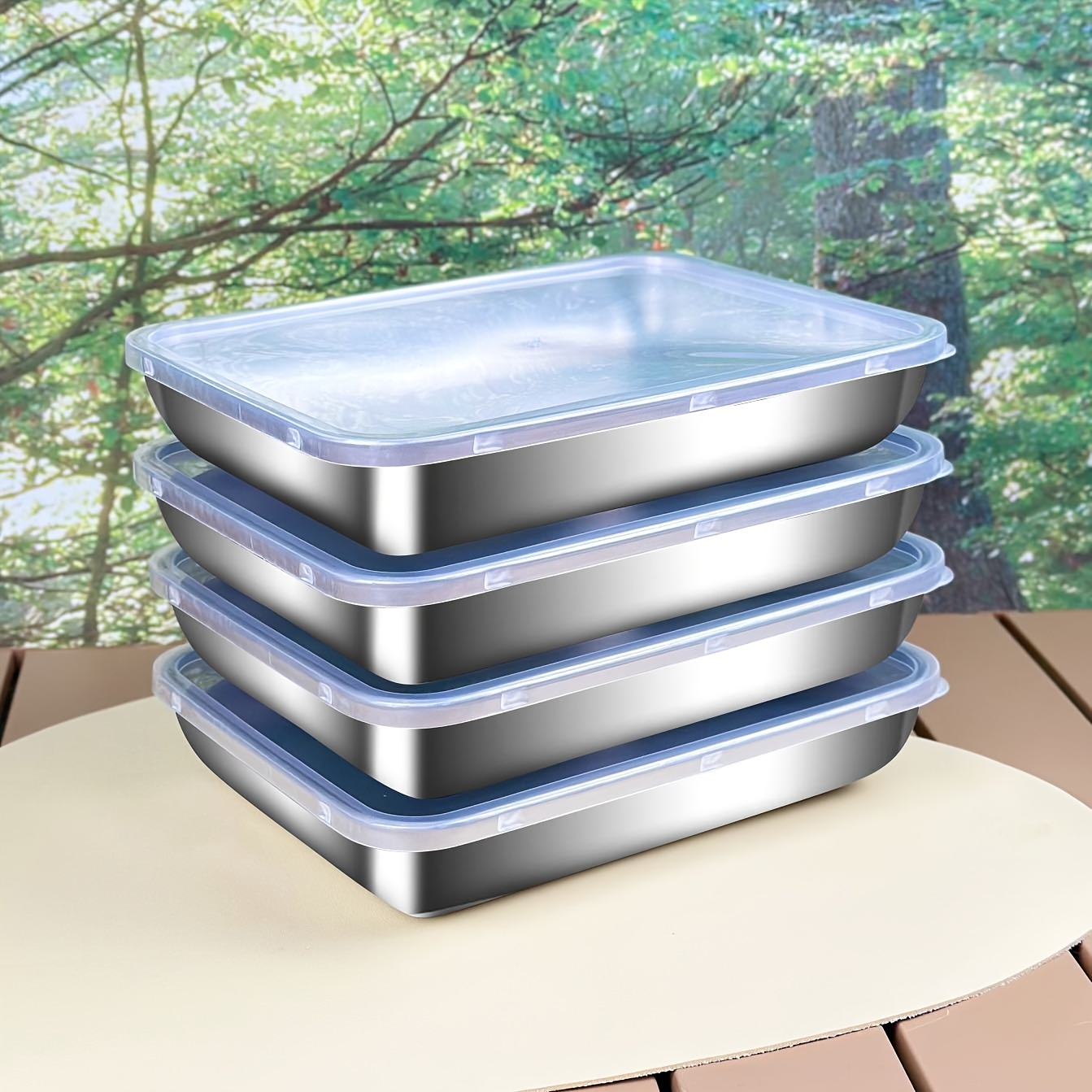 

4pcs Stainless Steel Food Storage Containers With - Large Capacity, Reusable & Stackable - Ideal For Meal Prep, Lunch Boxes & Outdoor Picnics - Wash, No Power Needed, Reusable Food Storage Bags