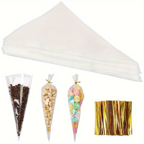 50pcs conical transparent gift bags cookie candy bags cake making bags birthday party decorations baby shower party supplies wedding party favors gift packaging bags