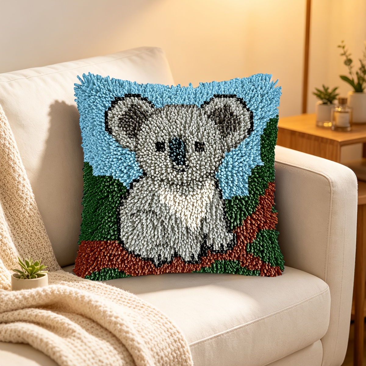 Handmade Koala Pattern Pillow Latch Hook Kit, Complete Set