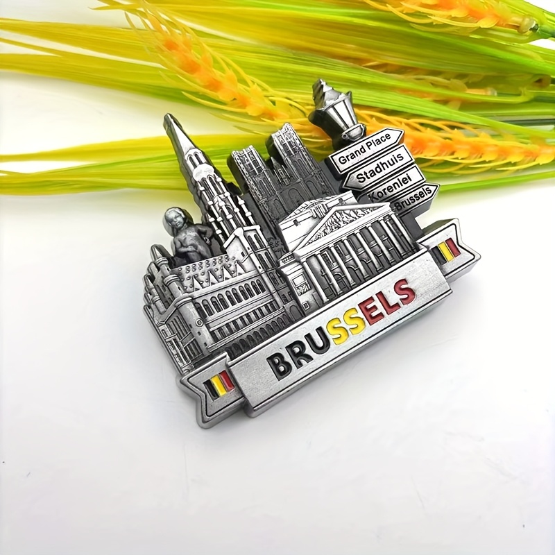 TEMU Brussels Square Magnetic Fridge Magnet - Vintage Alloy Decorative Gift For Home, Travel Souvenir, Kitchen & Dining Accessory, Ideal For