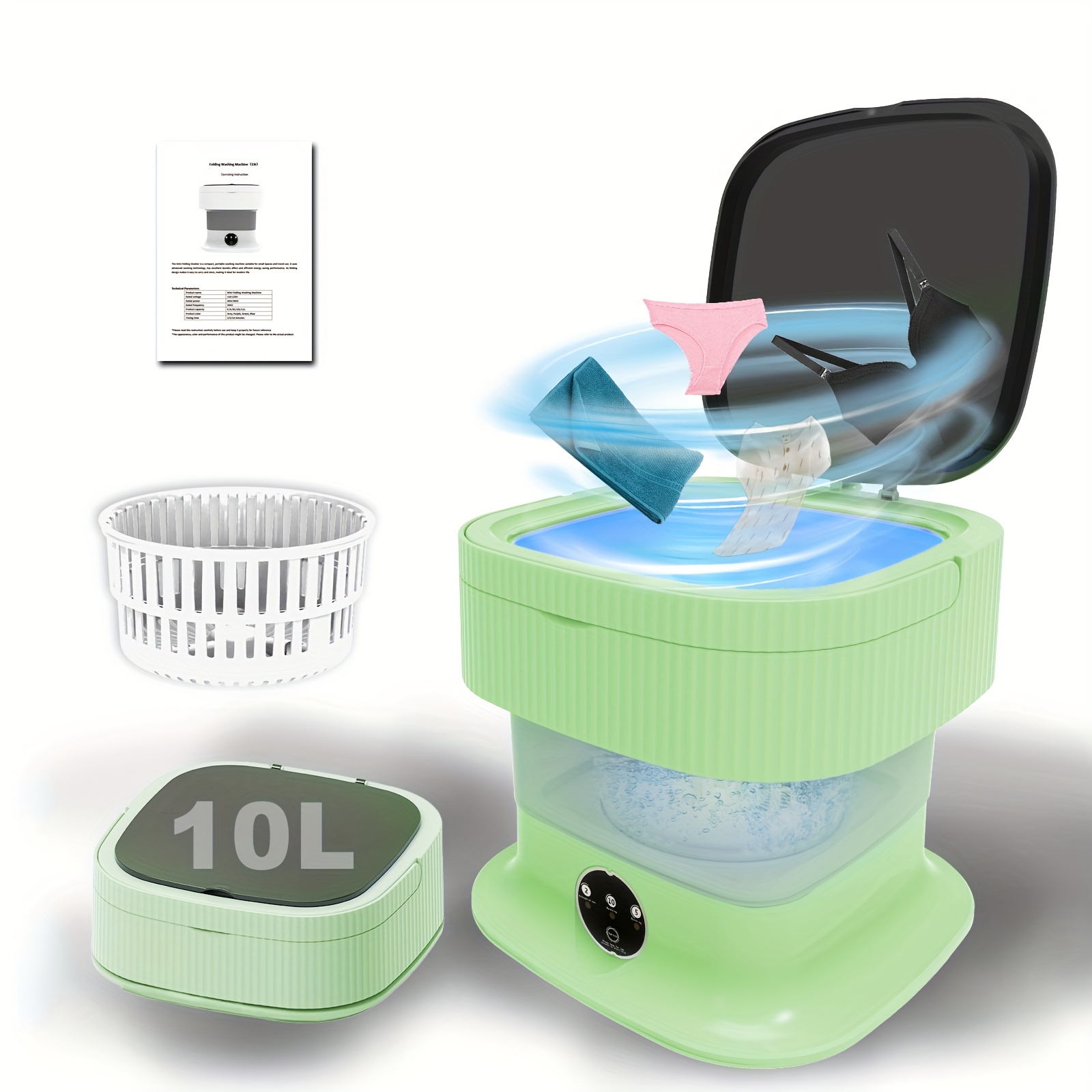 Lavatrice Portatile Pieghevole Da 12L - 3 Programmi, Centrifuga, Per Viaggi E Piccoli Spazi