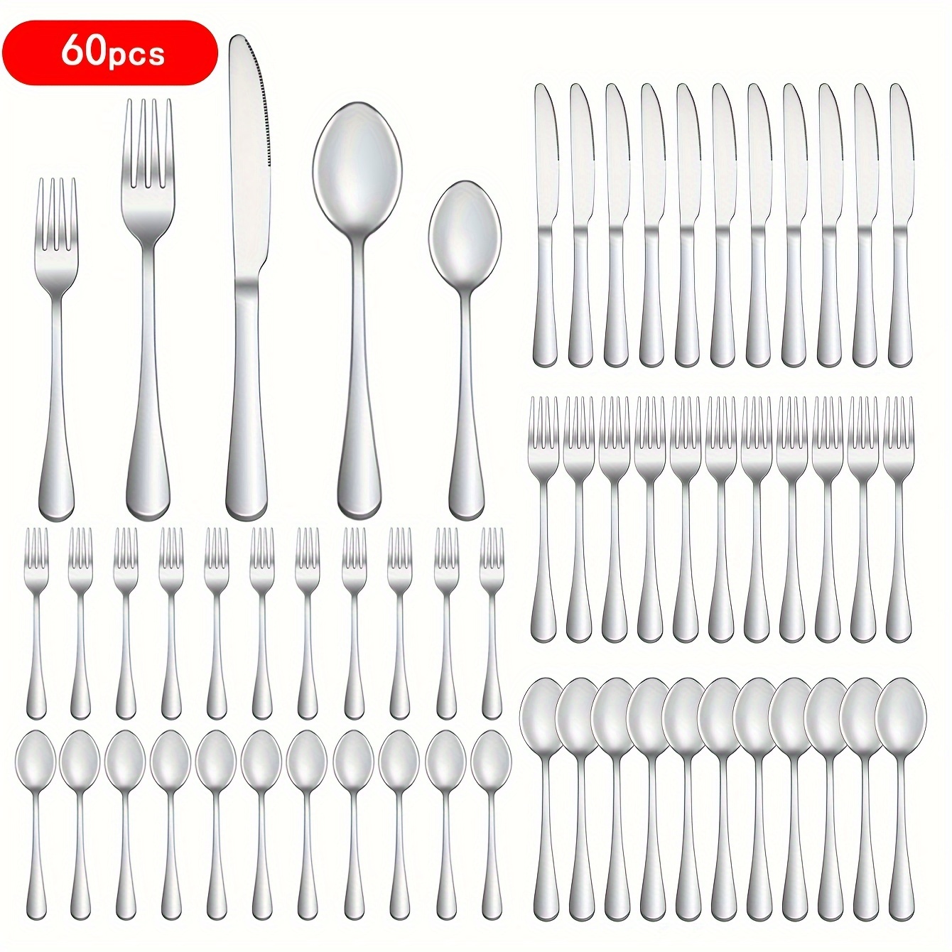 

40/60- Steel Silverware Set, Including Knife, And Spoon, For 12 , Suitable For , And Restaurants