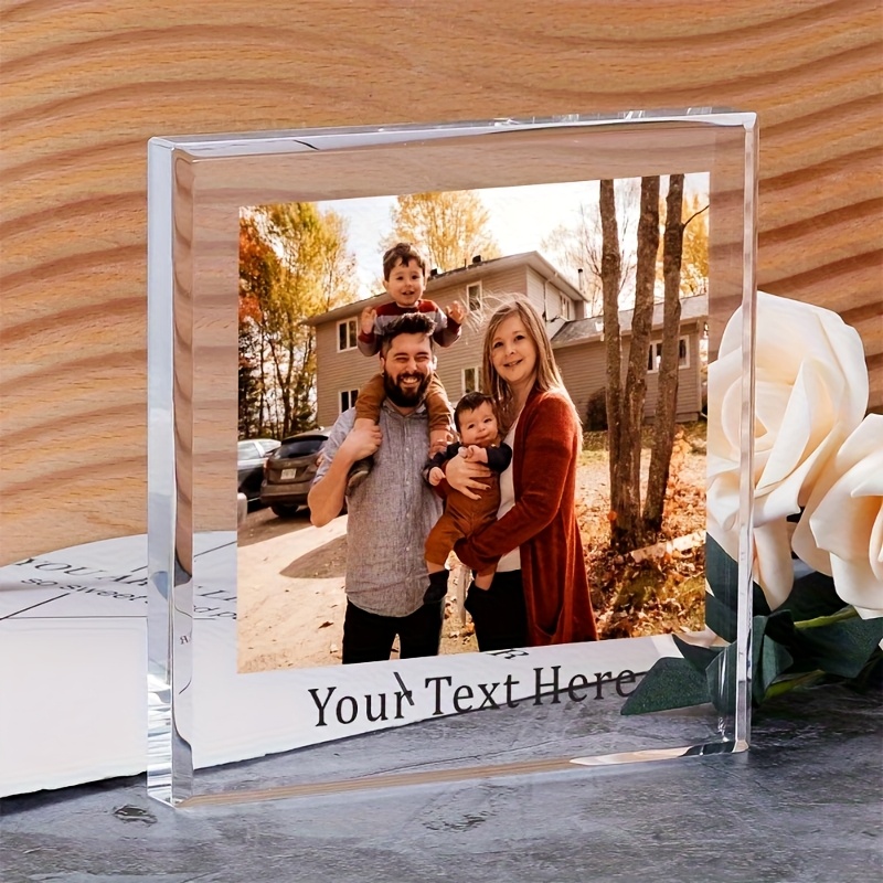 TEMU 2d Flat, Personalized Bohemian- Acrylic Photo Block With Custom Text - High-quality Tabletop Display For Family, Couples, Birthdays &