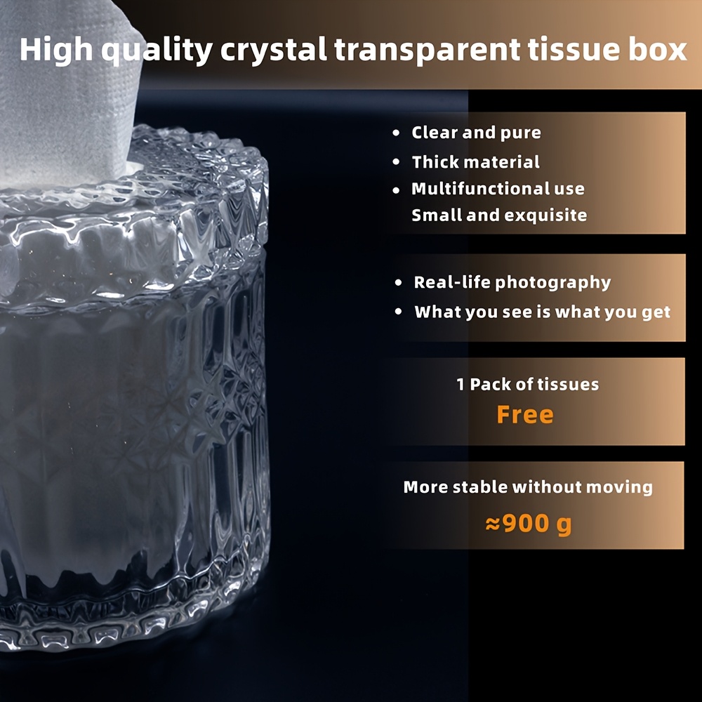 1pc crystal glass tissue box holder modern diamond cut luxury texture transparent with lid easy to   for home   office desktop decor festive gift item modern decor item crystal glass box Product details 5