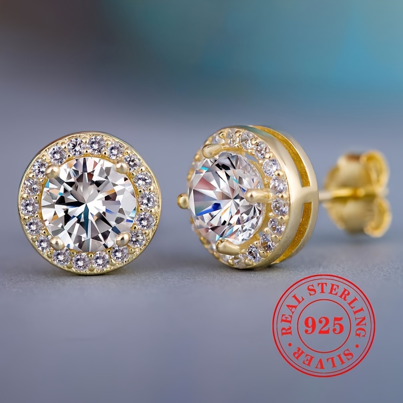 Image of Women's S925 Sterling Silvery Synthetic Zirconia Stud Earrings, Casual Jewelry For Daily Wear Wedding Party Gift