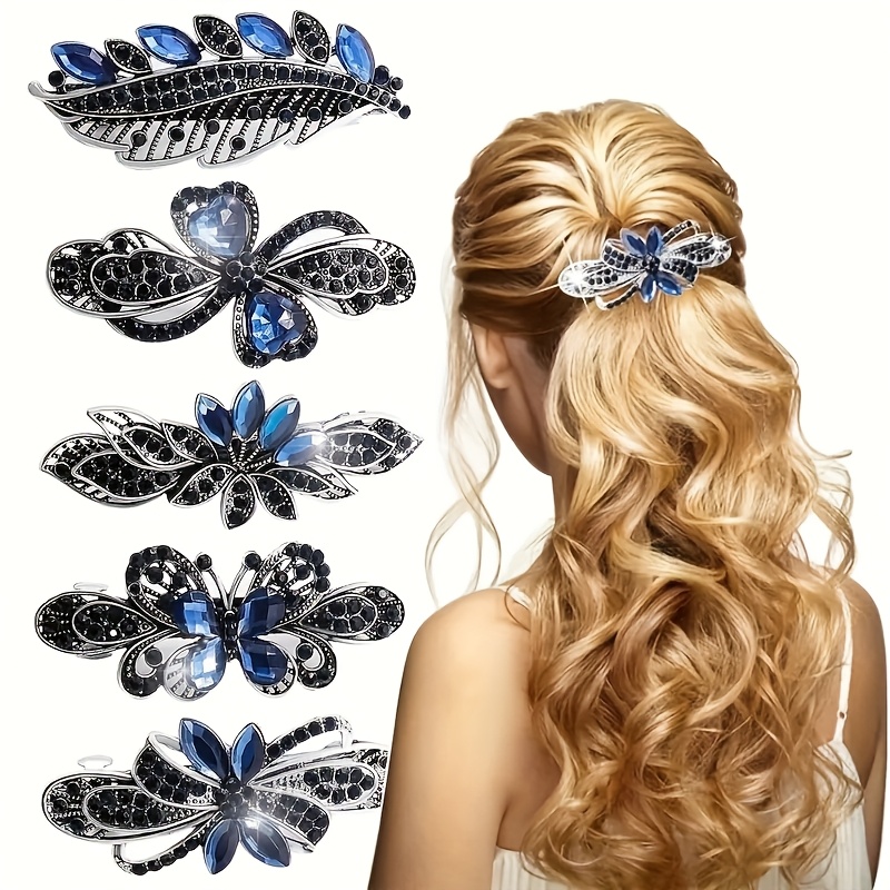 TEMU Set Of 5 Stylish Hair Clips For Women, Featuring , Leaf, And Patterns, Complete With A Storage Box For Additions