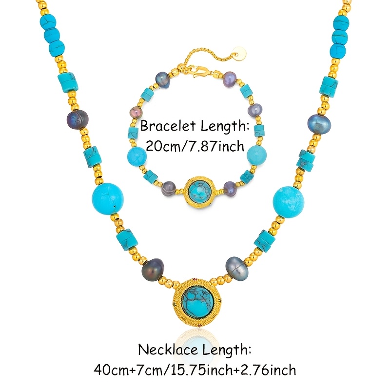 TEMU 925 Jewelry Set Turquoise Silver Two-piece Set Necklace   Bracelet Elegant And Fashionable Versatile Christmas Valentine's Day Birthday Dating