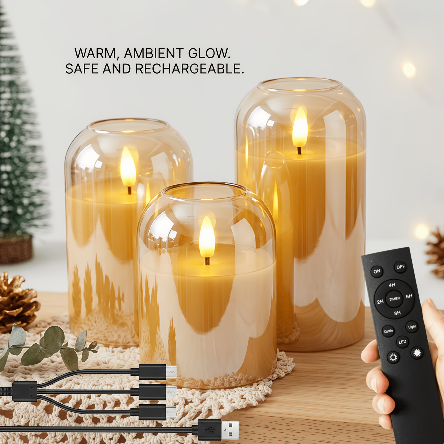 Golden Arc Cup Candle Rechargeable Light 3pcs Set with Remote Control