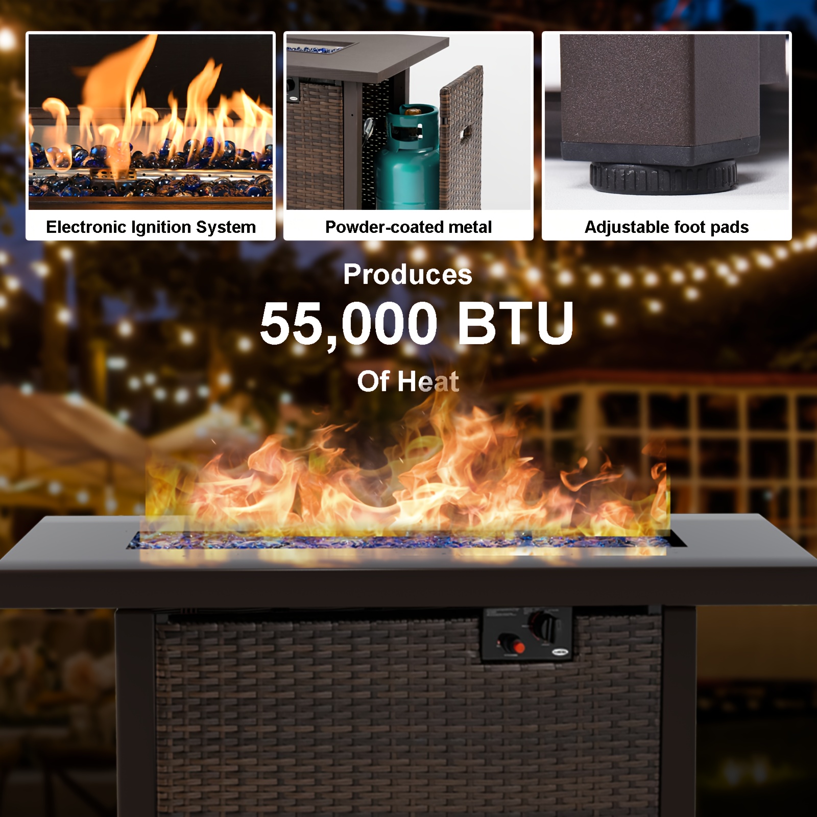 outdoor patio furniture set with fire pit table 13pcs outdoor furniture set patio sectional sofa w 42in propane fire pit pe wicker rattan patio conversation sets Product details 1