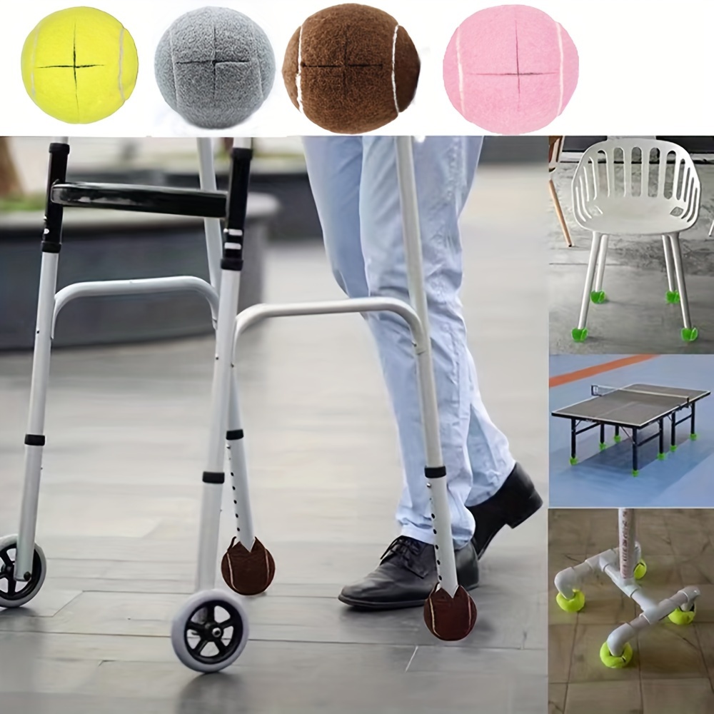 Lot De 2 Balles De Tennis Prédécoupées Pour Pieds De Meubles - Revêtement Feutre Gris - Anti-bruit Et Protection Sol