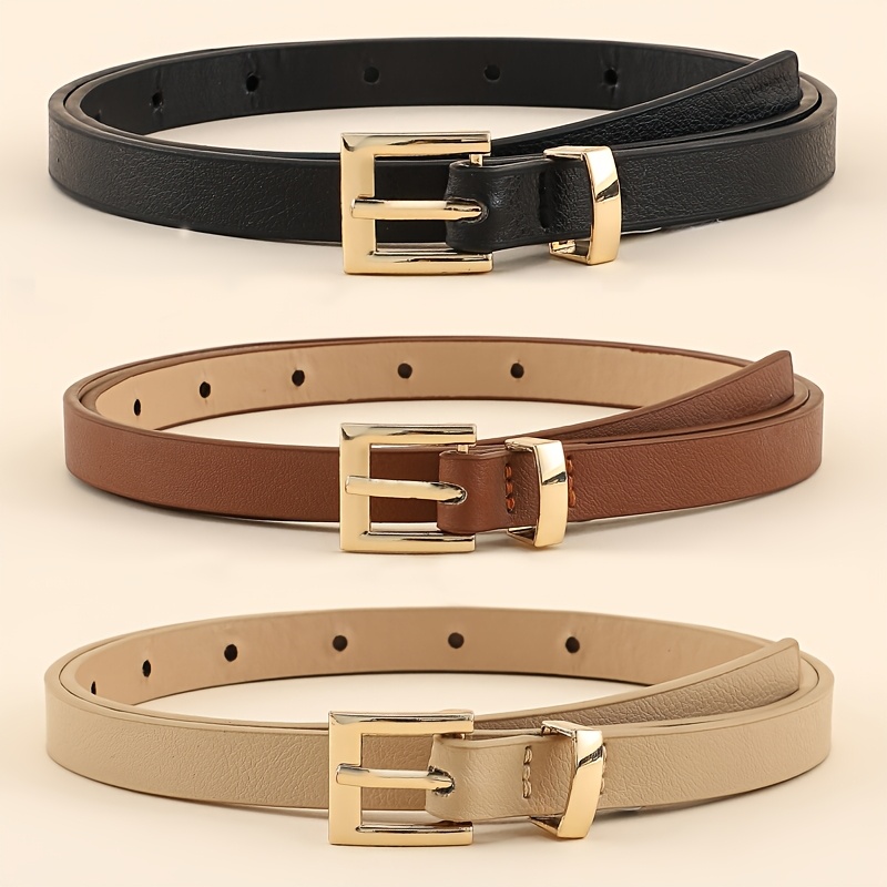 Elegant & Versatile: 3-Piece Square C Belt Set for Women Minimalist Gold Buckle three-piece women main image 3