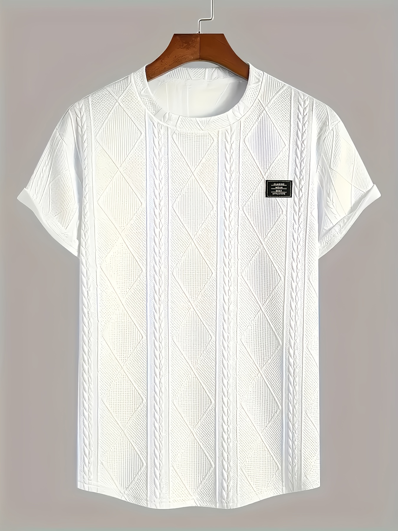 Men'S Plus Size Agyle Print Short Sleeve Shirt - Casual Crew Neck, Lightweight Fabric, Ideal for Outdoor Activities, Great Gift for Family, PLUS SIZE