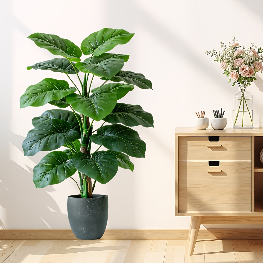 TEMU 1pc Nordic Style Large Leaf Green Plant Wall Sticker, Simulated Monstera Large Leaf Pattern, Self-adhesive Decorative Wall Art For Living Room