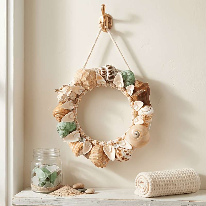 Image of Seashell Conch Wreath - Handmade Beach Theme Indoor/outdoor Decorative Hanging Ornament, Suitable For Hanging In Indoor Rooms, For Gifts, Ocean Theme Wedding Decoration