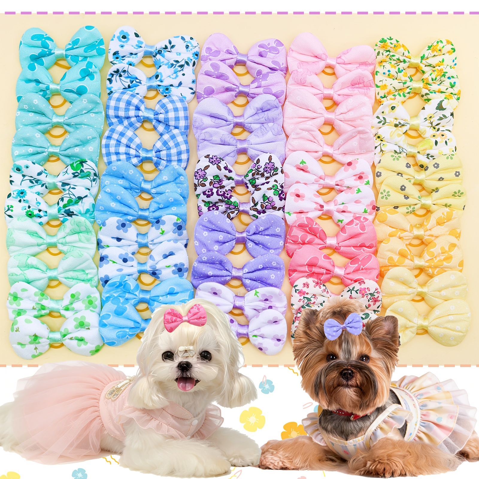 60pcs Pet Bow Headband, Headband, Floral Hair Additions, Cute Styling, Maltese Yorkshire, Small And Medium-sized Dog Decoration Headwear