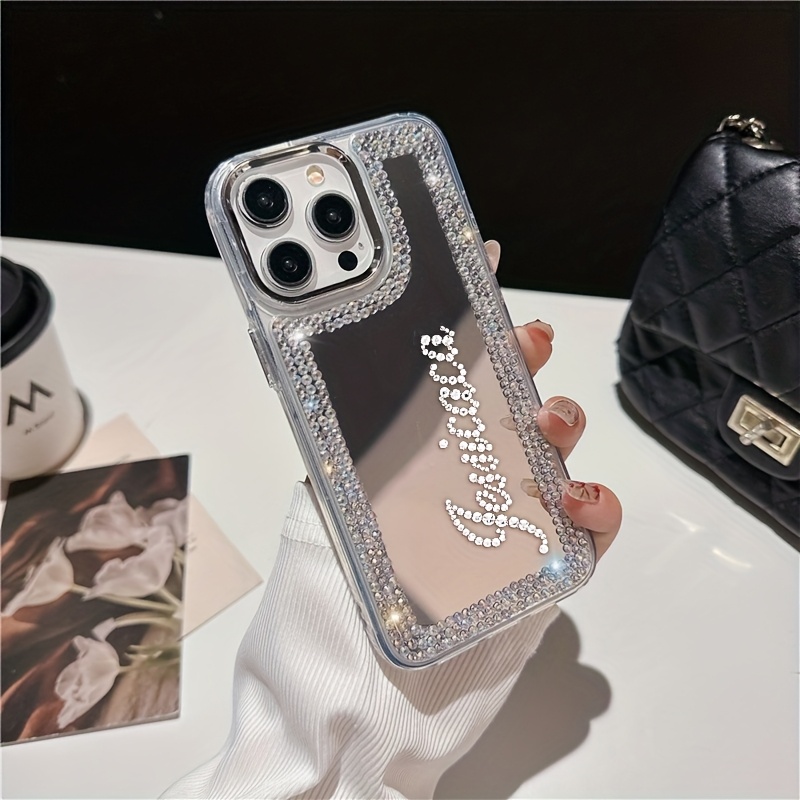 TEMU Personalized Diy Name Rhinestone Makeup Mirror Phone Case For Iphone 17 Pro Max 17 16 15 14 13 12 11 Pro Plus Shockproof Protective Back Cover