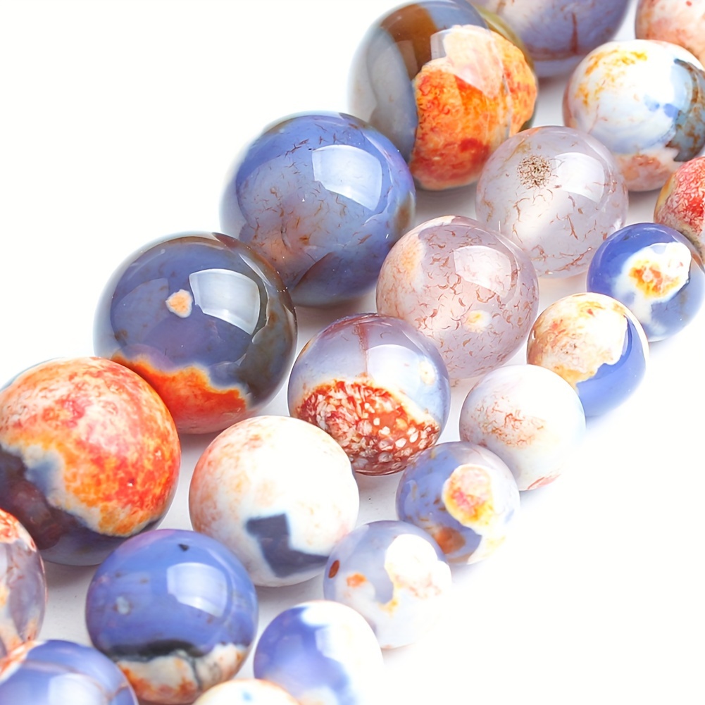 

Fire Agate Natural Stone Beads 6/8/10mm - Blue & Orange Loose Spacer Beads For Diy Jewelry Making, Unique Bracelets, Necklaces, Earrings - Perfect Gift For Women