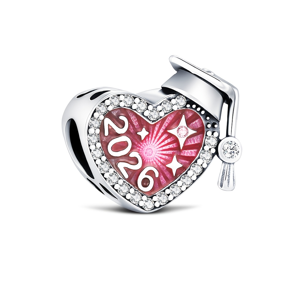 1pc new 2026 pink graduation cap bead   925 silver plated easy college style suitable for   bracelets  s jewelry   for parties and graduation ceremonies birthday party or graduation gifts