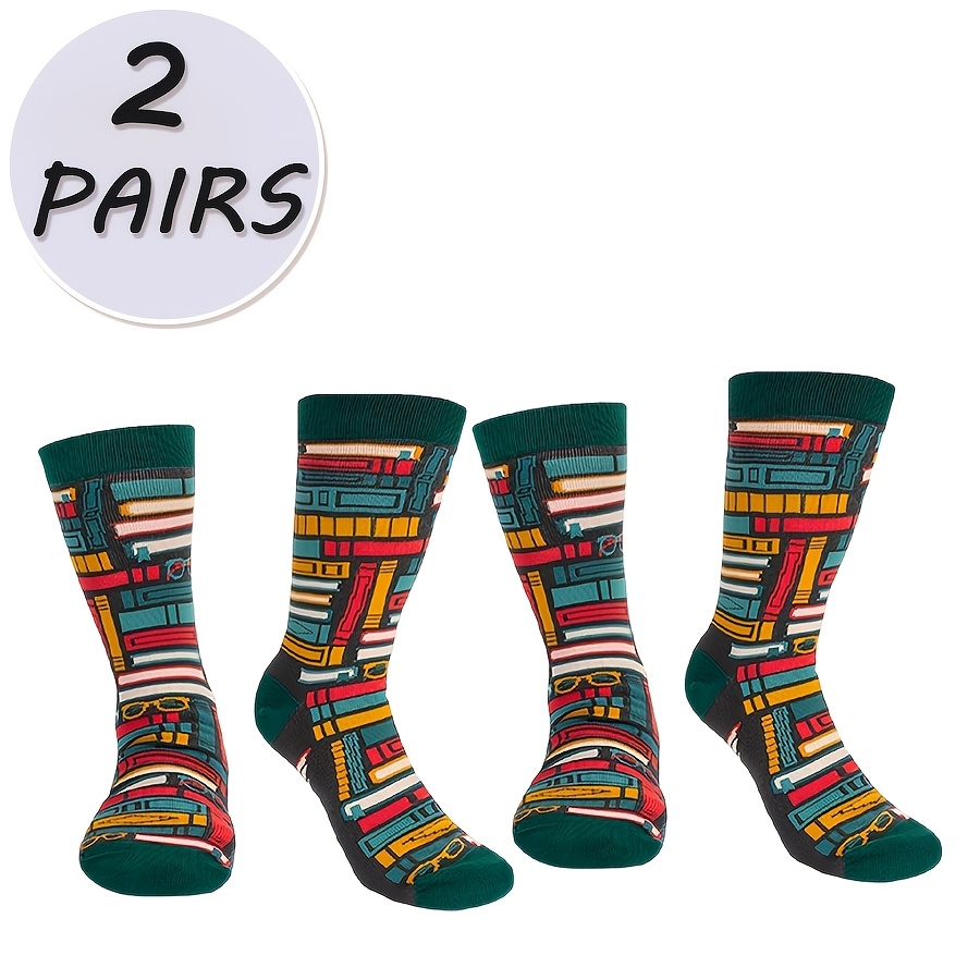 TEMU Novelty Socks New Book Reading Color- Mid-calf Socks, Toe-letter Printed Mid-calf Socks