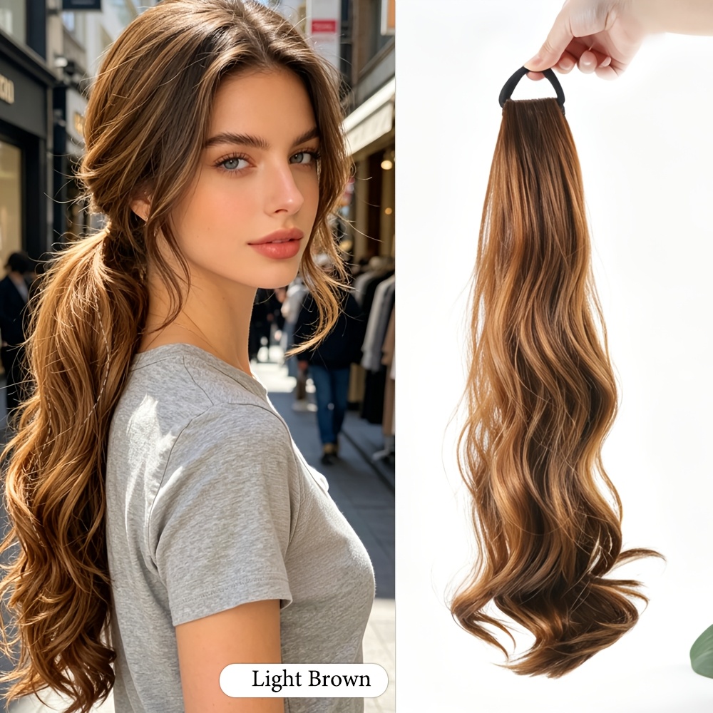 Image of [curly Wide-braid Ponytail] 24-inch Curly Wide-braid Ponytail - Women's Synthetic Heat-resistant Fiber Wig, , Suitable For Daily Additions