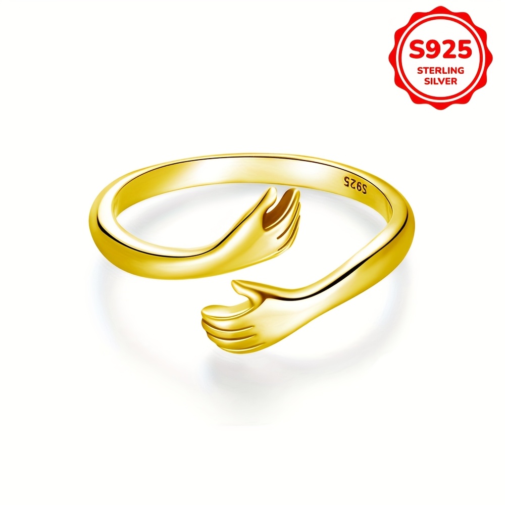 925 Sterling Silver Hug Rings Adjustable Cuff Wrap Around Hand Love