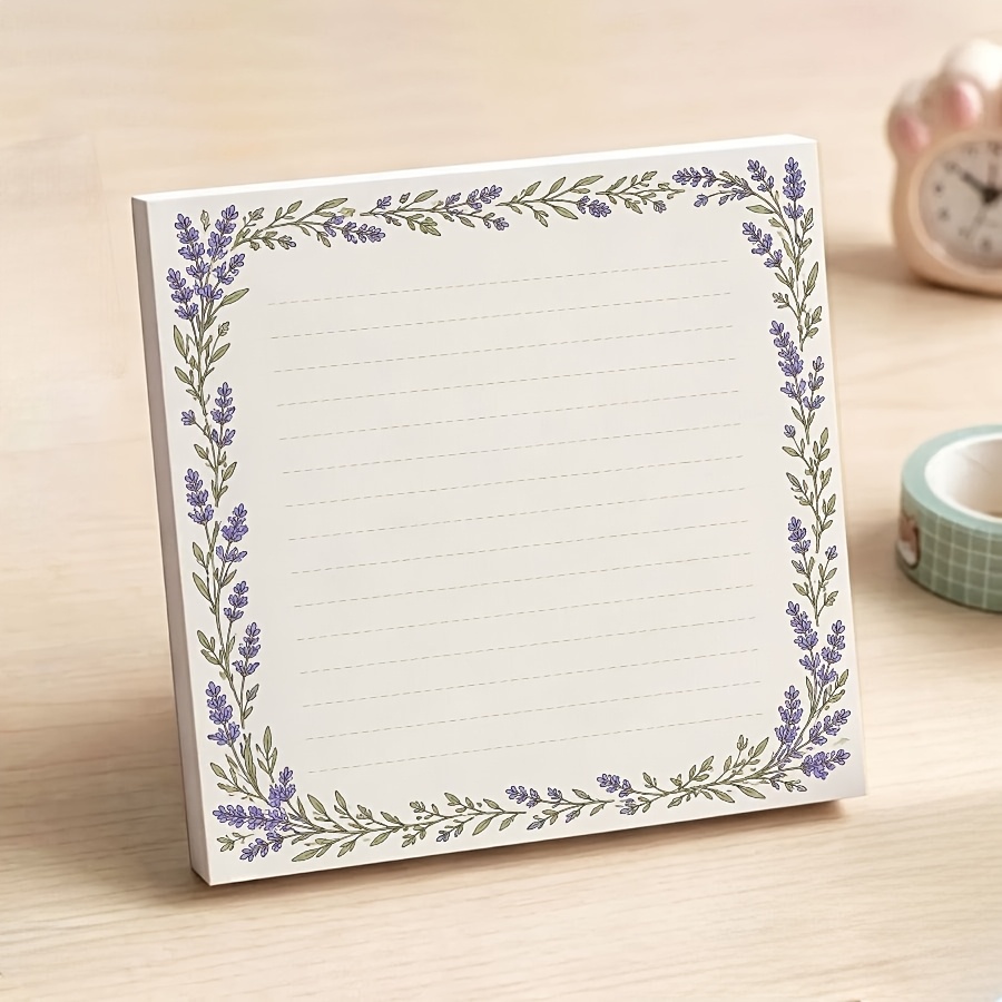 TEMU Non-sticky Lavender Memo Pad, Botanical Floral Border Lined Notepad, Non-adhesive Tear-off Scratch Pad, Plant Aesthetic For Office, School And