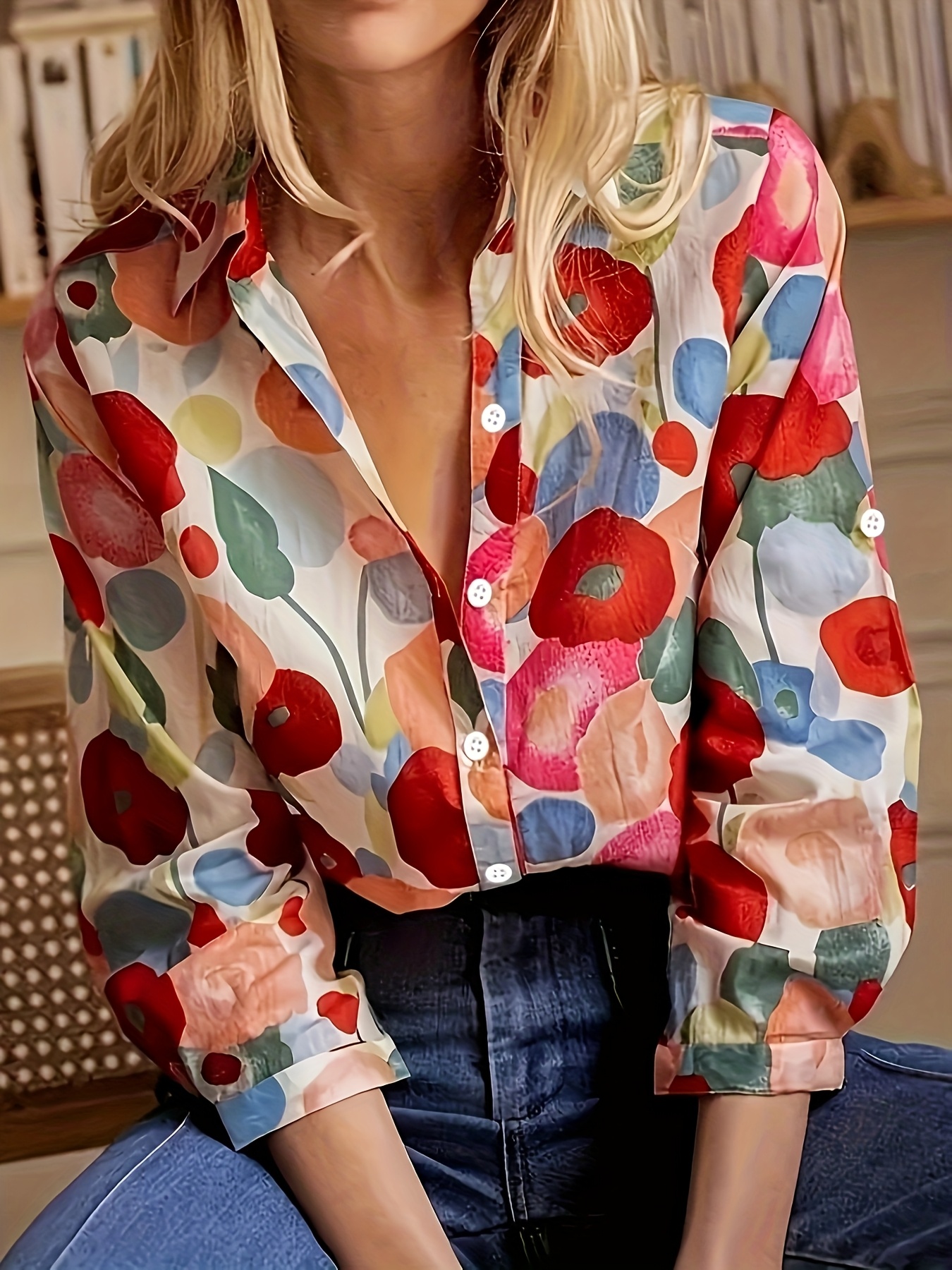 blusa larga estampado floral mujer camisa Temu Spain