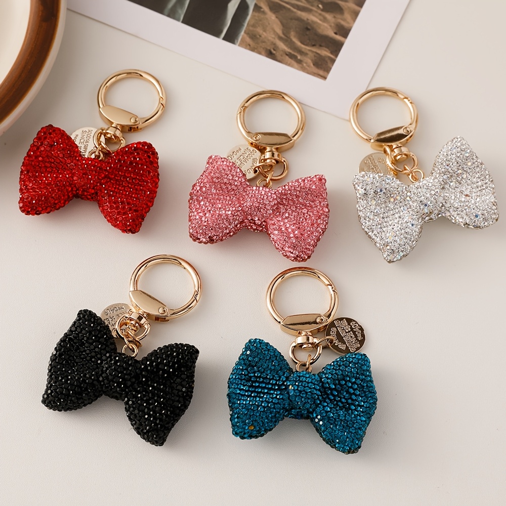 

Sparkling Bow Keychain – Glittery Car Pendant & Bag Charm For Women, Alloy With Golden-tone , Keys, Bags, Or Diy Fashion Accessories, Bling Car Accessories