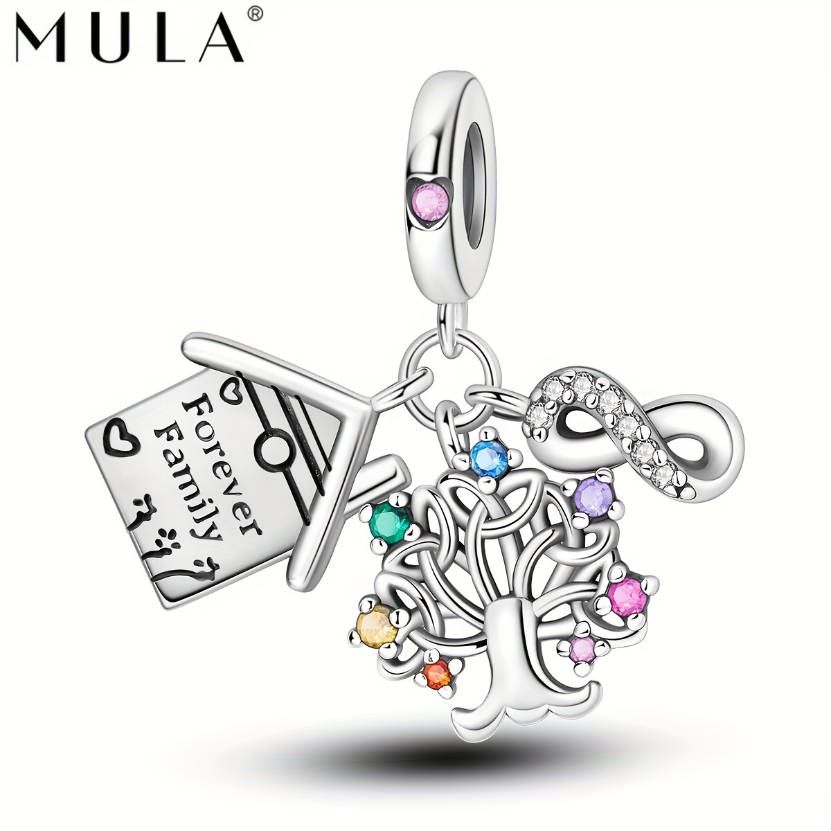 

1pc 925 Silver Plated Simple Zircon Life Tree Forever Family House Infinite Pendant Charm Fit Original Snake Bracelet Necklace Diy Jewelry Making Women Mother's Day Jewellery Gift
