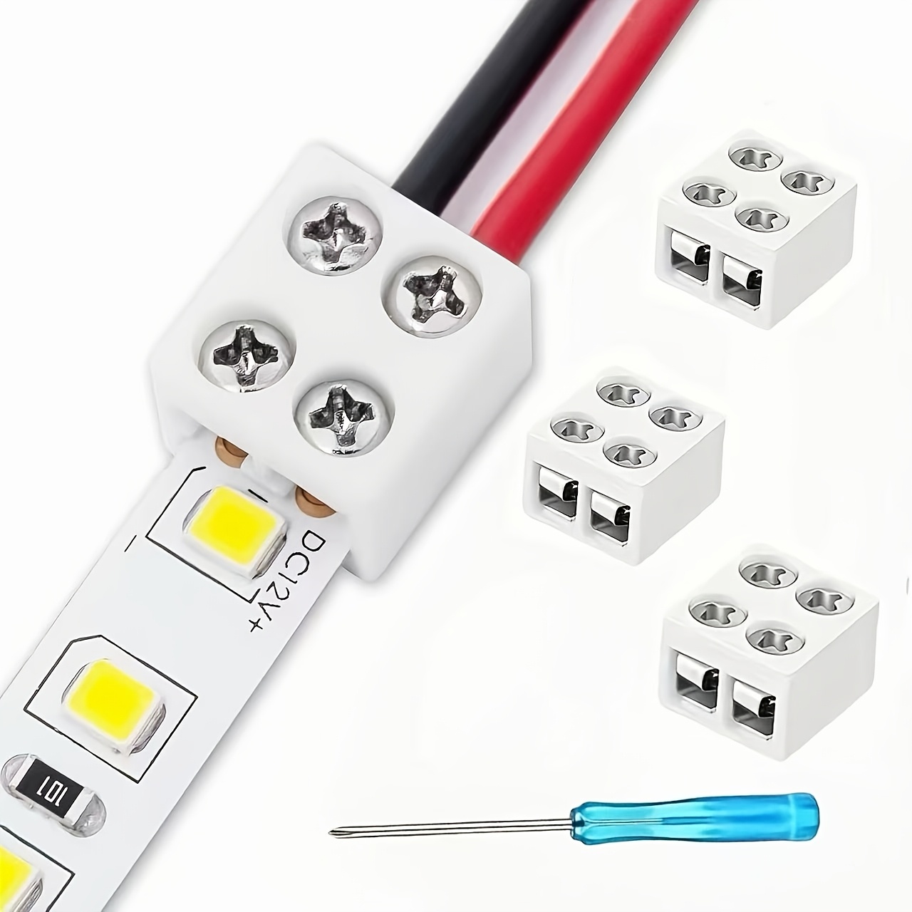 TEMU Kit de conectores de terminal de para tira de luz LED sin cable de 2 pines y 8 mm, 3 conectores de cable y 1 destornillador, para conexión de