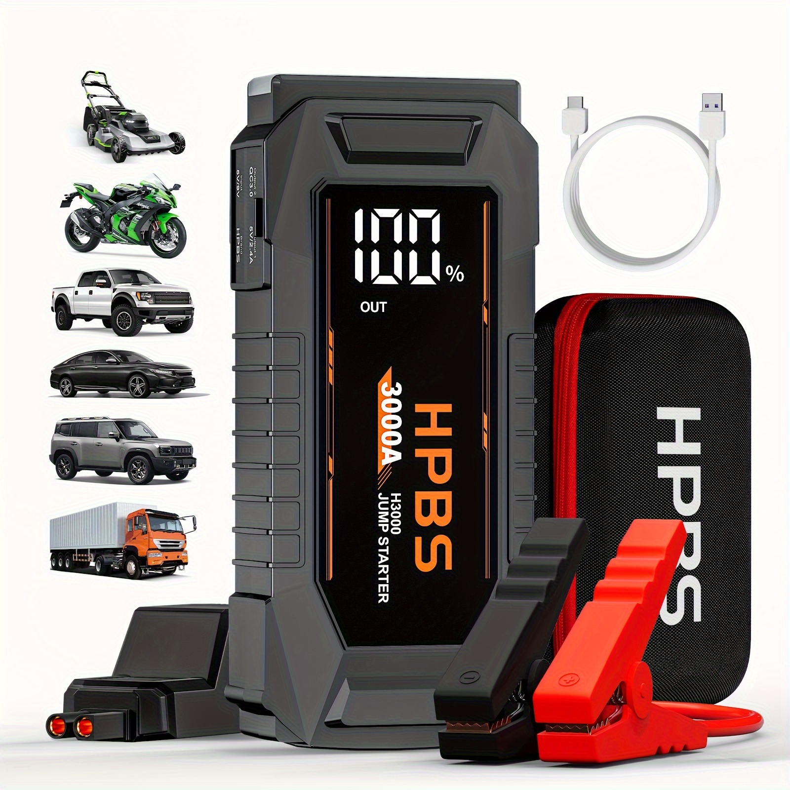 

3000a Portable Car Box, 12v For 2.64gal Gas And 2.11gal Diesel Engines-car Suv And Van, Batteries In , 20000mah Charger