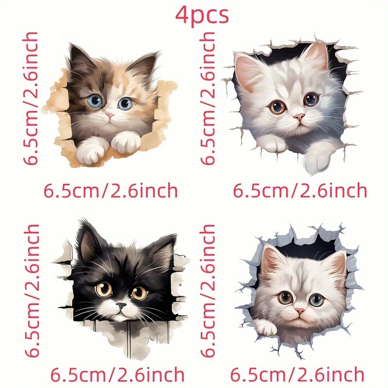 4pcs Cute Peeking Cat Uv Dtf Transfer Stickers For Coffee Mugs - Waterproof & Scratch-resistant, 16oz Glass Cup Decals