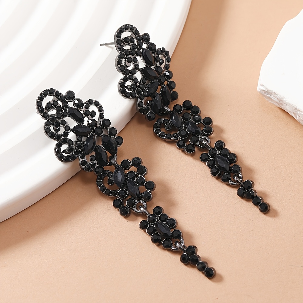 TEMU 1 Pair Fashionable Sexy Elegant Long Black Earrings For Women' And Banquet Wear