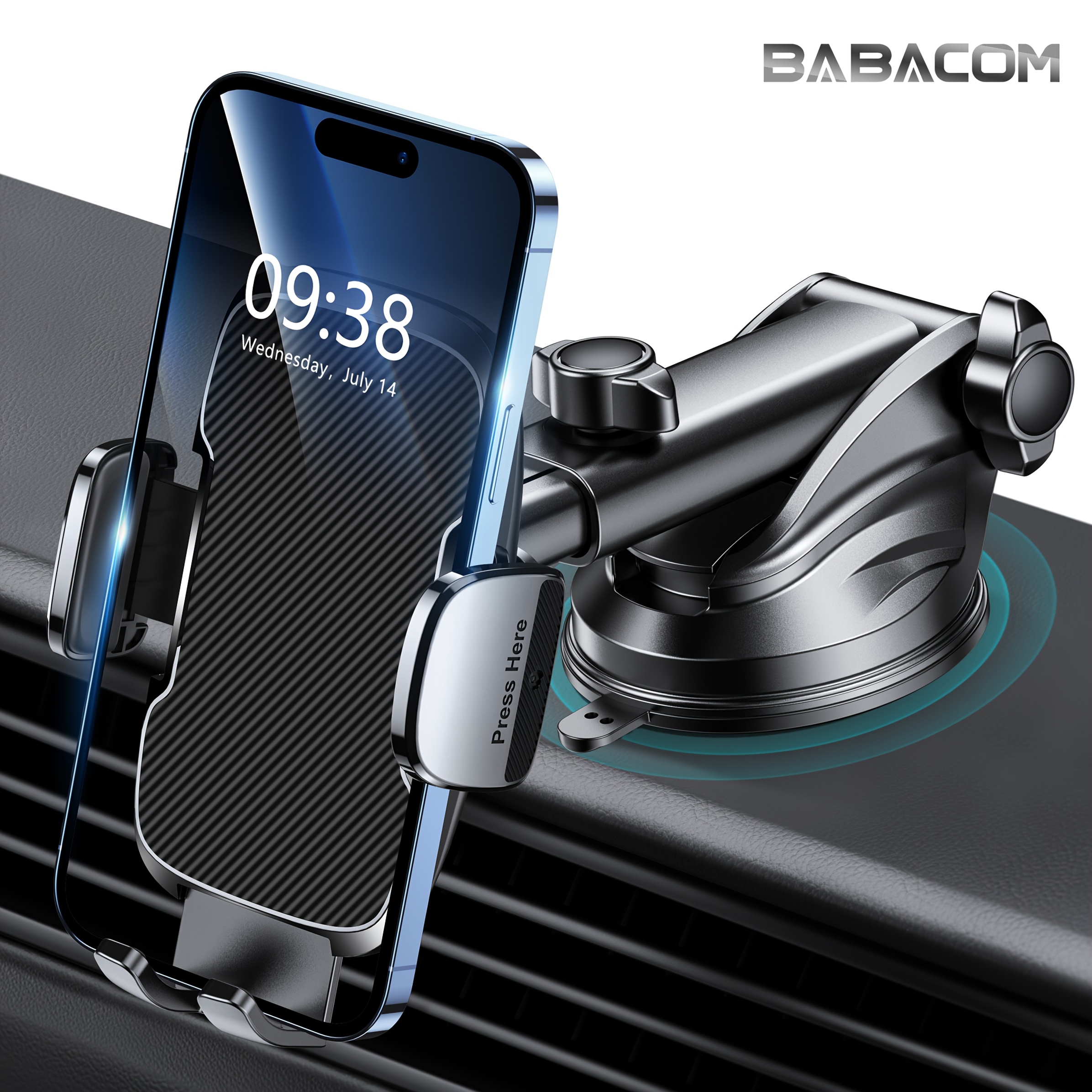 TEMU Babacom Car Phone Mount [strong Suction Cup And Sturdy Base], With For Dashboard, Desktop, 360Â° Rotatable Car Suction Cup Phone Holder For