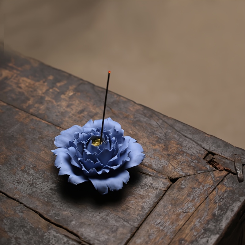 手作り陶器の青い牡丹の花の置物 香り付きまたは無香りの中国風花の像