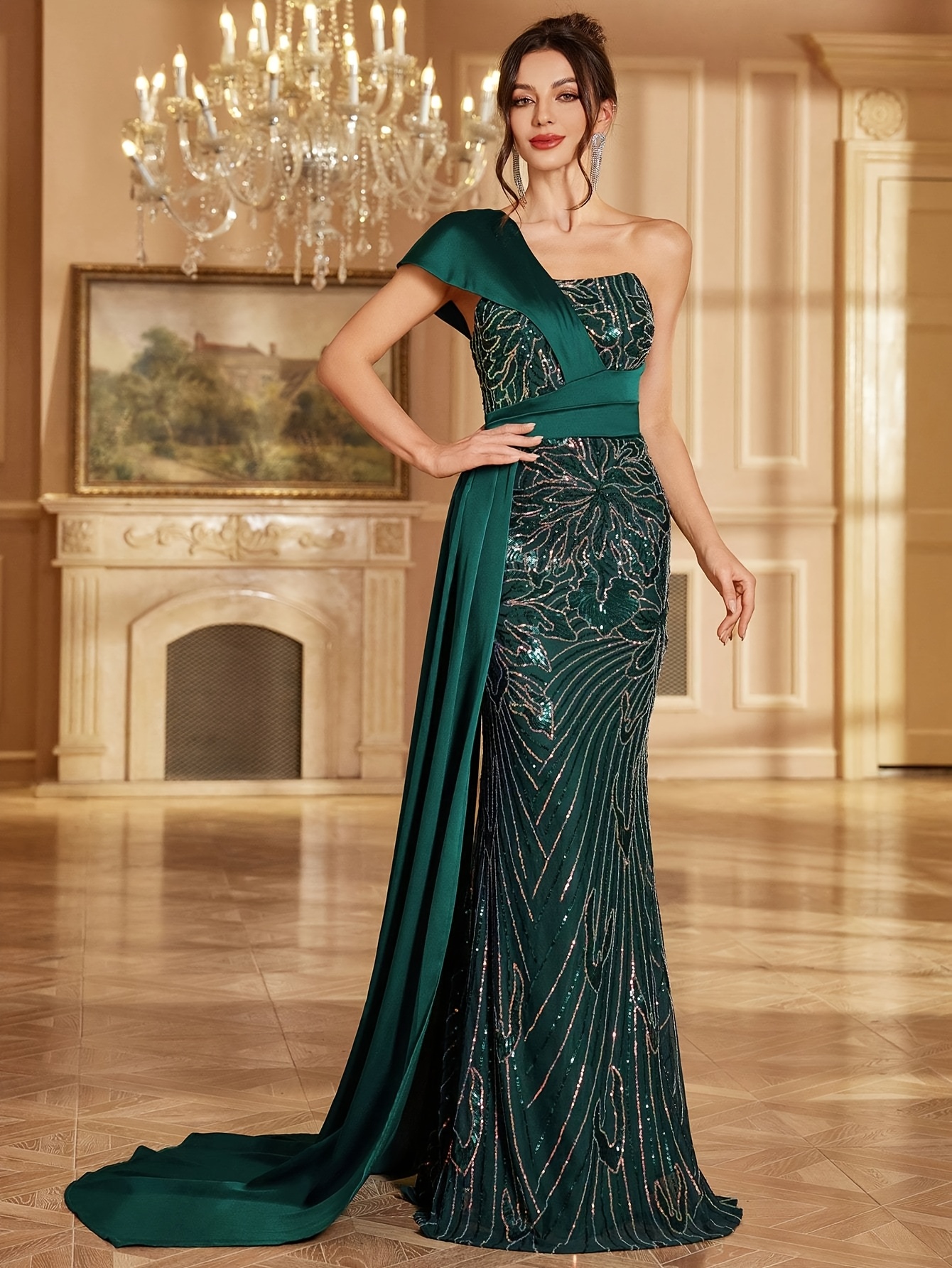 green emerald velvet dress Lexie Floral Sequin Lace-Up Mermaid Dress