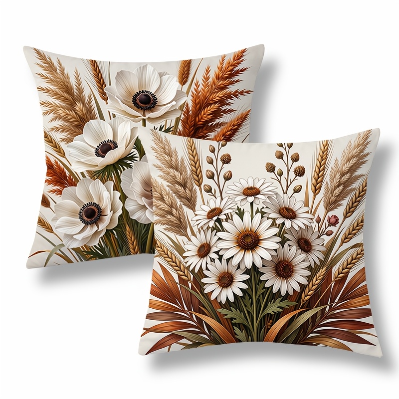 TEMU 2pcs Bohemian Style Pillowcase Set, Decorative Cushion Covers, Floral Wheat , Natural Elements, Earthy Tones. Multifunctional Pillowcases,