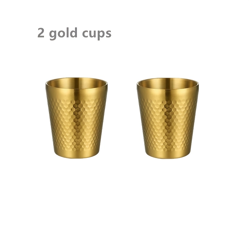 TEMU 2pcs 260ml Beer Glass Coffee Cup Mouth Cup Diamond Pattern Hammer Pattern 304 Stainless Steel Double-layer Water Cup, Powder Receiving Cup, Tea