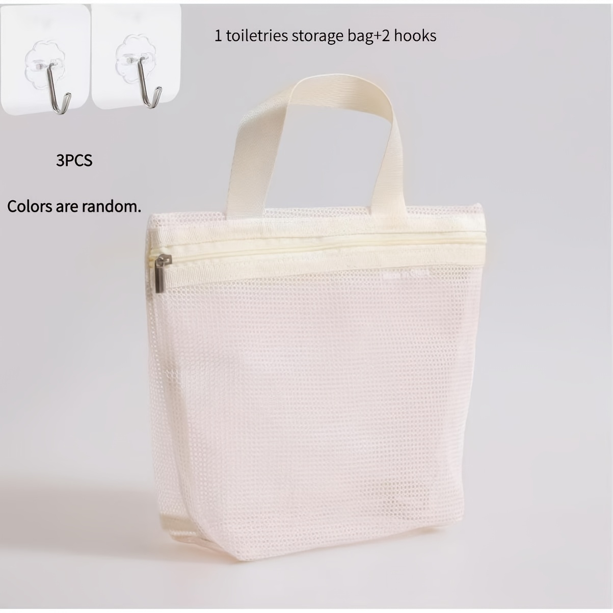 TEMU 3pcs Set: 1 Storage Bag + | Mesh Toiletry Bag With Zipper Closure, Large Capacity, Breathable Mesh, For Gym/home/business Trips/beach,