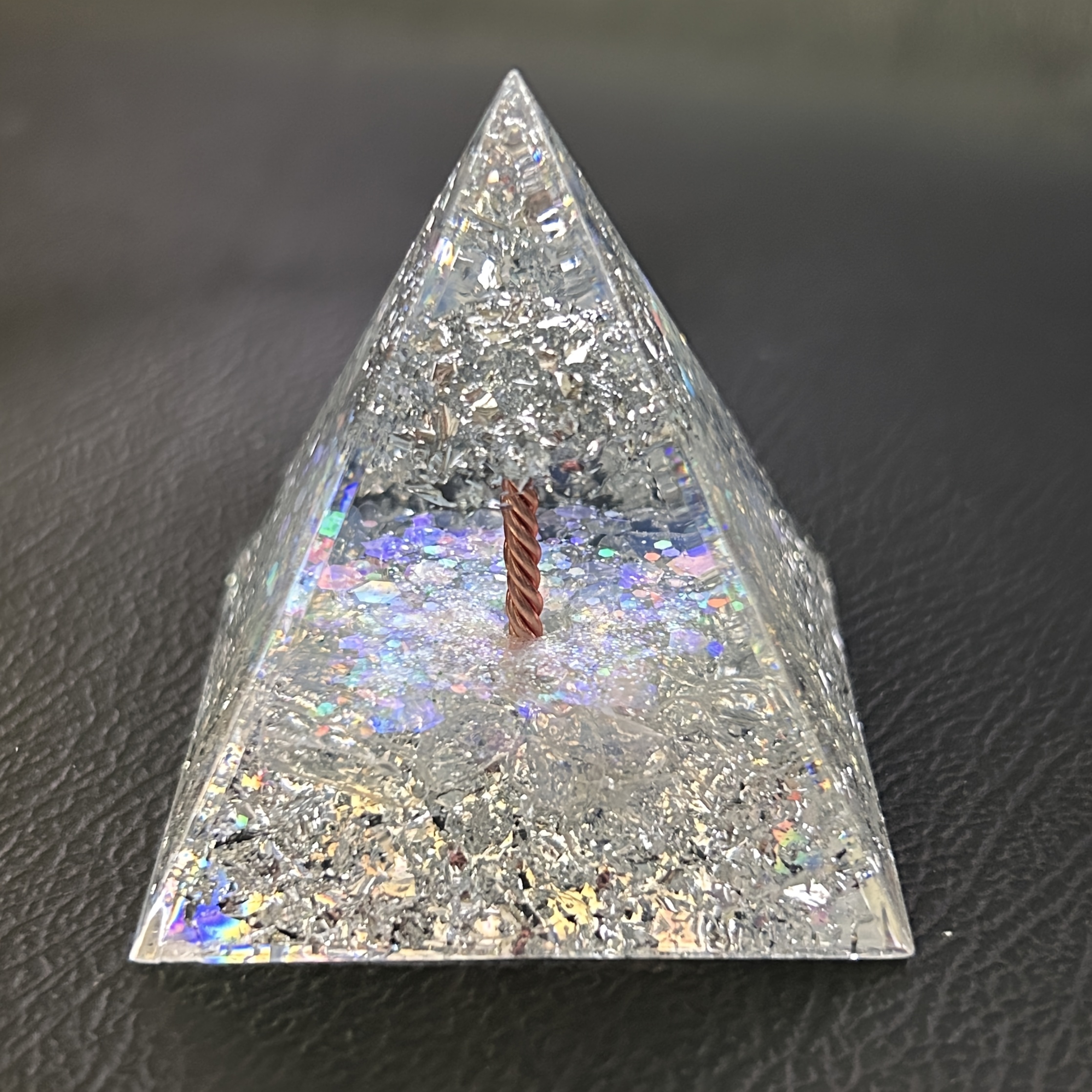 1pc New Opal Handmade Silvery Small Tree Pyramid, Suitable For Home And Office Decoration, Birthday And Holiday Gift