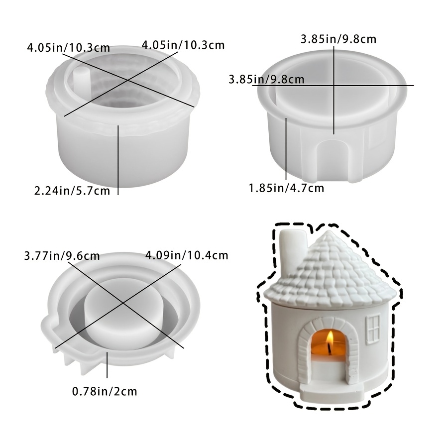 Image of Three-piece Resin Mold For Making Chimney House Candle Holders, Suitable For Epoxy, Plaster, Candles, And Items For Home Storage And Wedding Party Decorations