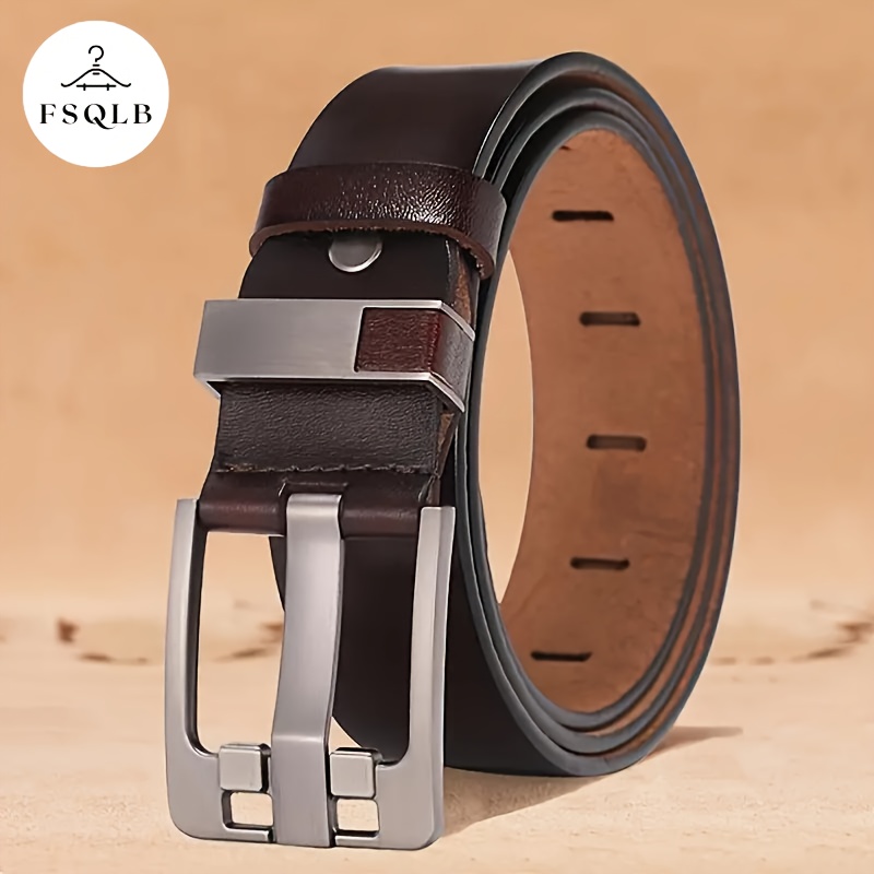 

Men's Genuine Leather Belt, Vintage Style, Casual Size, With Alloy Square , For Men