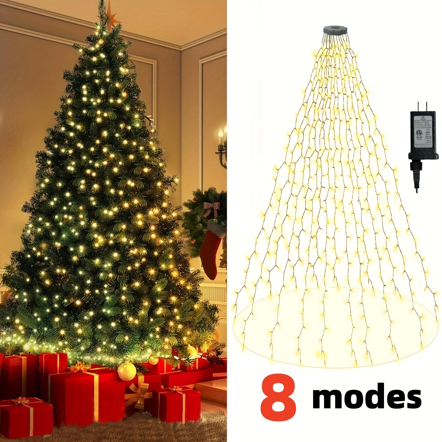 

1pack 400 Led Christmas Tree Decoration String Light With Ring - Holiday Accessory For Birthday Parties Decoration - Warm With 8 Lighting , Timer And Memory