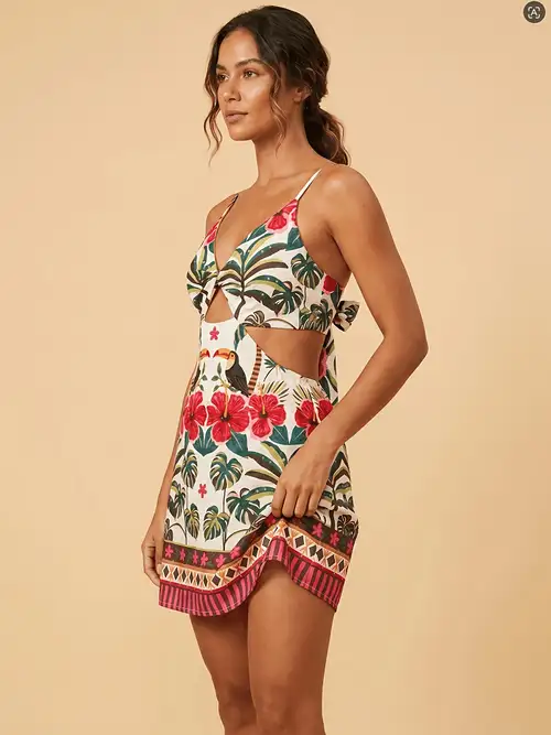 short vacation dresses for women MOTF PREMIUM WOMEN'S V-NECK SHORT LINEN BLEND VACATION DRESS, SPRING/SUMMER