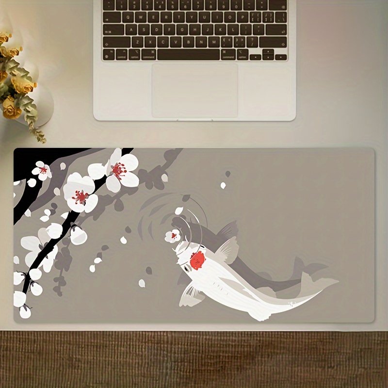 A White Koi Fish Writing Desk A Large Gaming Mouse Pad An - Temu