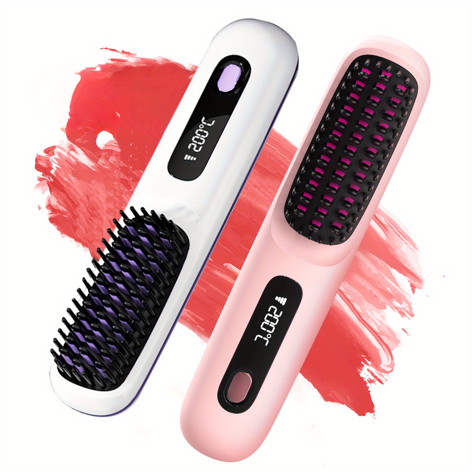 

Wireless Hair Straightener Brush, Portable Negative Ion Hot Comb With Usb Rechargeable Feature, Fast Heating 3 Temp Settings Anti-scald, 20mins Auto-off, For Travel Daily Use