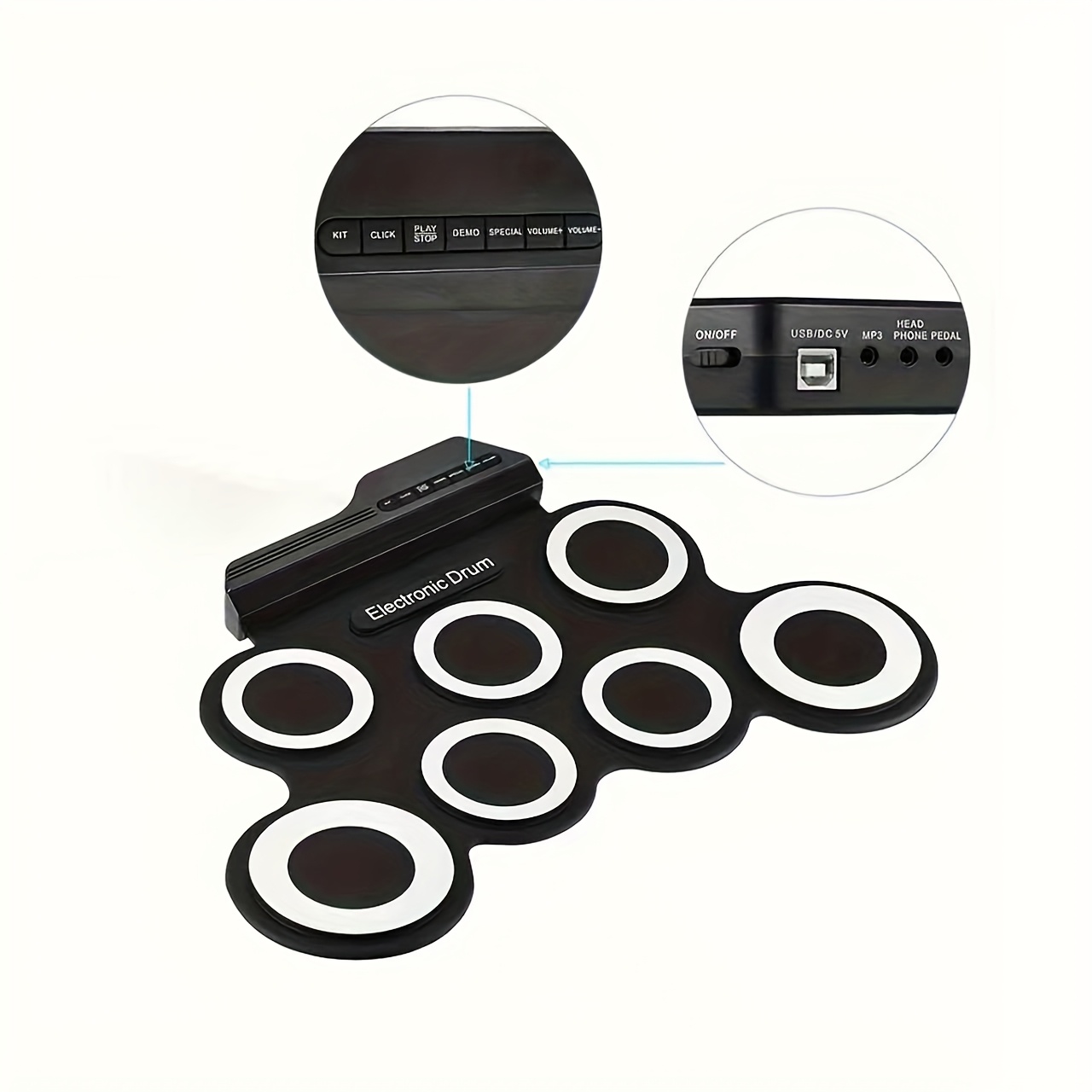 Batteria Arrotolabile Batteria Elettronica Portatile CNAPXAIA - 9 Pad Arrotolabile Con Bluetooth E Altoparlanti, Per Bambini E Adulti Batteria Portatile - 6