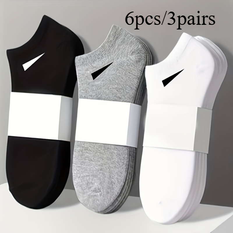 E-shop 6 Stück/3 Stück Herren Schwergewicht Bootssocken - Dicke Fußgewölbestütze, Einfaches Sportdesign, Schwarz/Weiß/Grau - und formelle Kleidung,